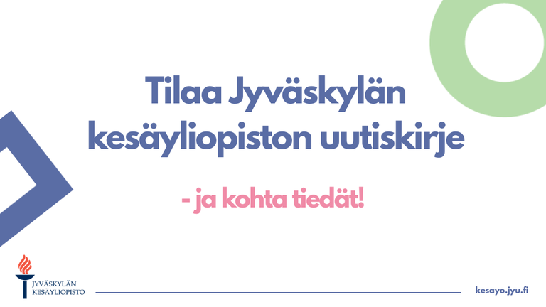 Somepostaus (400 x 400 px) (1024 x 576 px).png Teksti "Jyväskylän yliopiston uutiskirje - ja kohta tiedät" sekä pastellisävyisiä graafisia elementtejä.